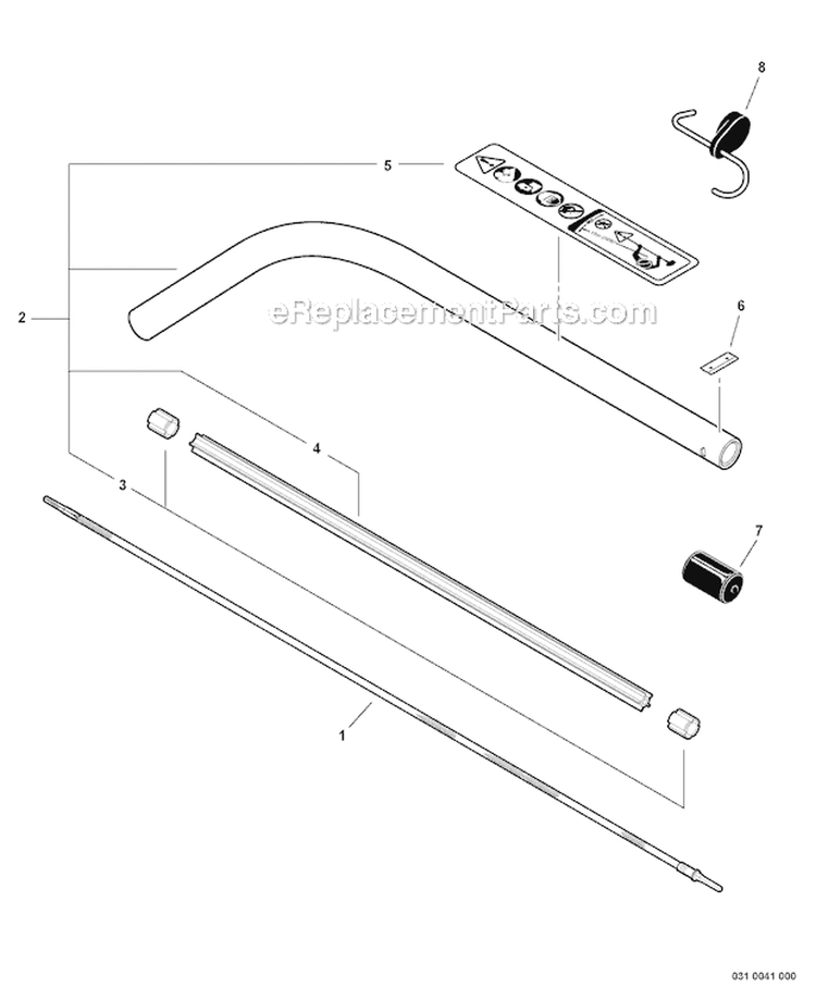 Curved Shaft Trimmer - Main Pipe, Flexible Driveshaft Diagram and Parts List for PAS-225 S59511003001-S59511999999 Echo Trimmer