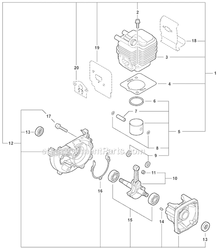 Engine, Short Block - Sb1096 Diagram and Parts List for PAS-225 S59511003001-S59511999999 Echo Trimmer