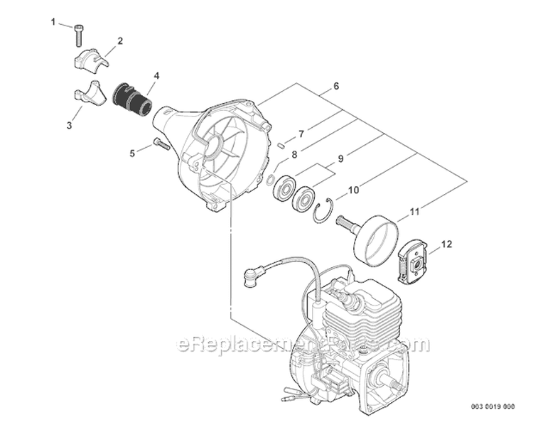 Fan Case, Clutch Diagram and Parts List for PAS-225 S59511003001-S59511999999 Echo Trimmer