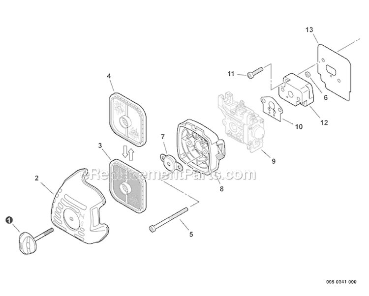 Intake Diagram and Parts List for PAS-225 S59612001001-S59612022000 Echo Trimmer