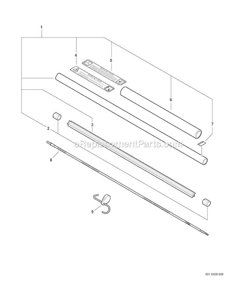 Hedge Trimmer - Main Pipe, Driveshaft Diagram and Parts List for PAS-225 S59612001001-S59612022000 Echo Trimmer