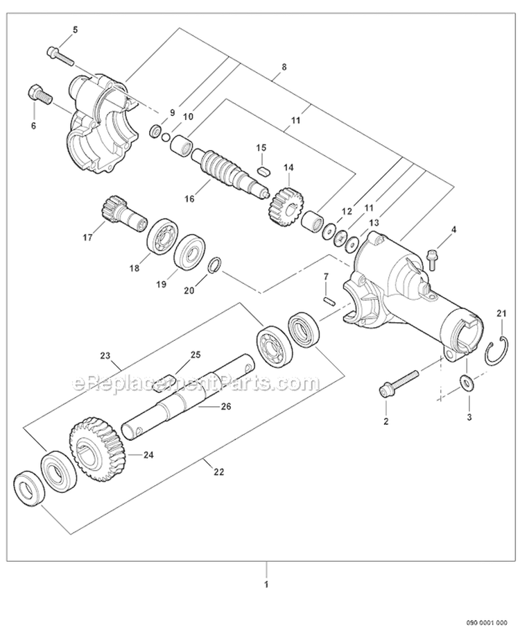 Cultivator Attachment - Gear Case Diagram and Parts List for PAS-225 S59612001001-S59612022000 Echo Trimmer