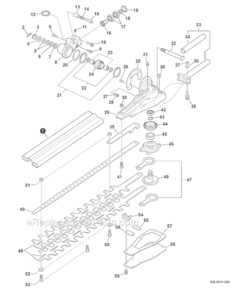 Articulating Hedge Trimmer - Gear Case, Blades Sn: 03001001-03011406 Diagram and Parts List for PAS-225 S59612001001-S59612022000 Echo Trimmer