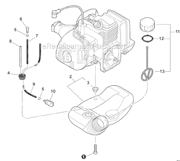 Fuel System Diagram and Parts List for PAS-225 S59612001001-S59612022000 Echo Trimmer