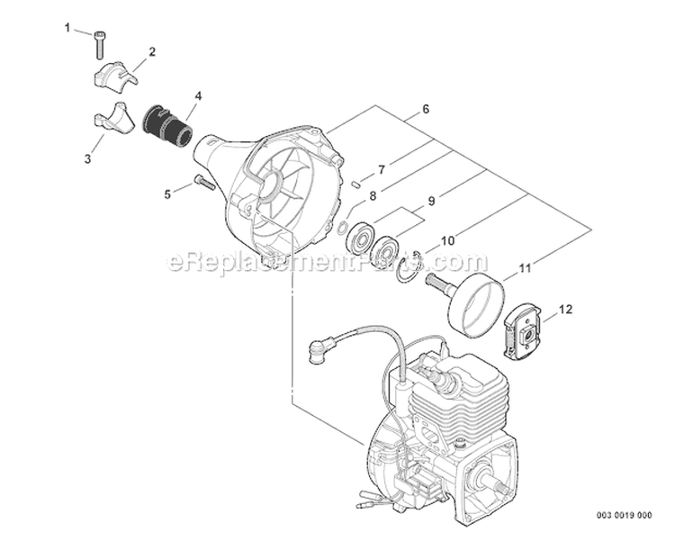 Fan Case, Clutch Diagram and Parts List for PAS-225 S86813001001-S86813999999 Echo Trimmer