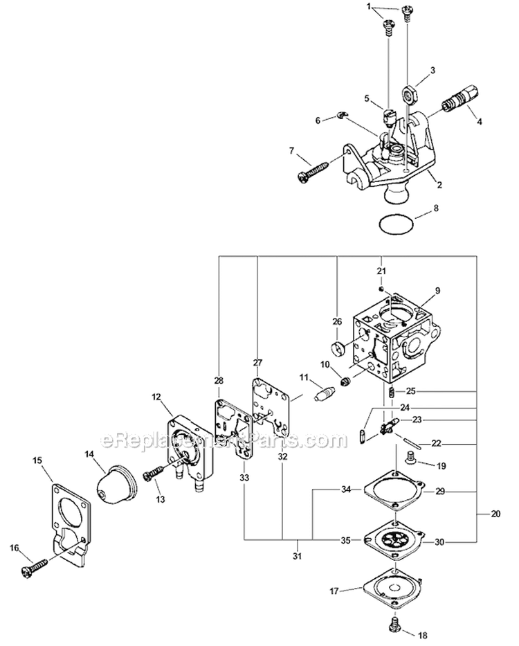Carburetor - Rb-K66 Sn: 05001001-05001953 Diagram and Parts List for PAS-230 05001001-05999999 Echo Trimmer