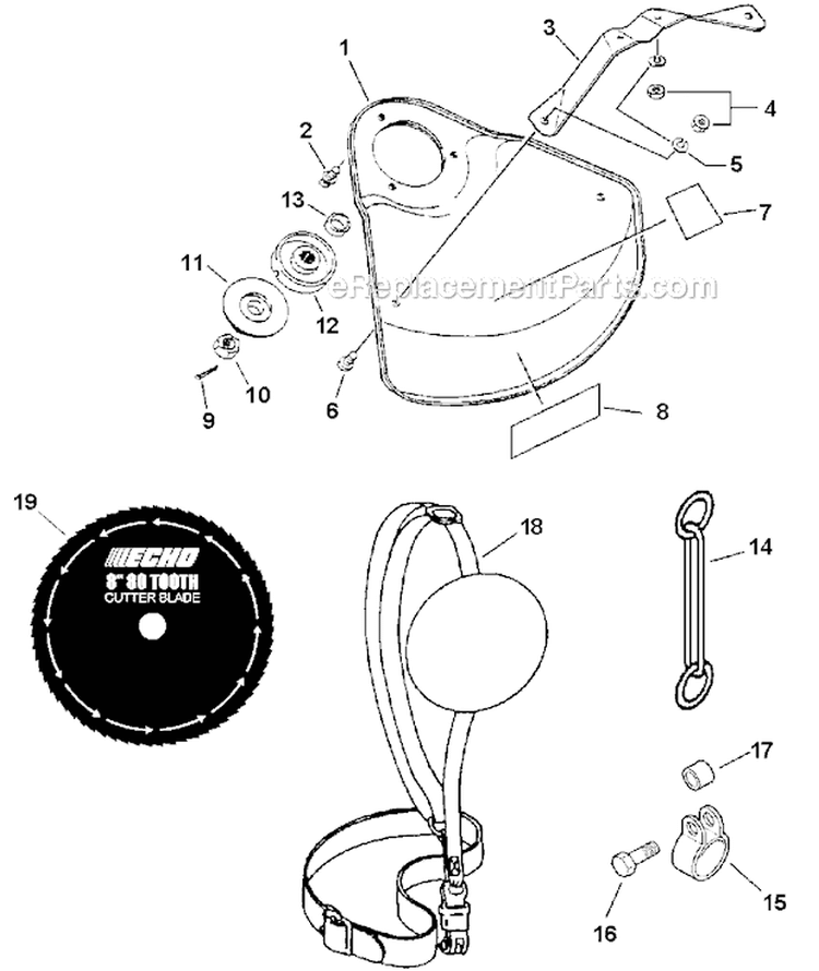 20Mm Blade Conversion Kit Diagram and Parts List for PAS-230 05001001-05999999 Echo Trimmer