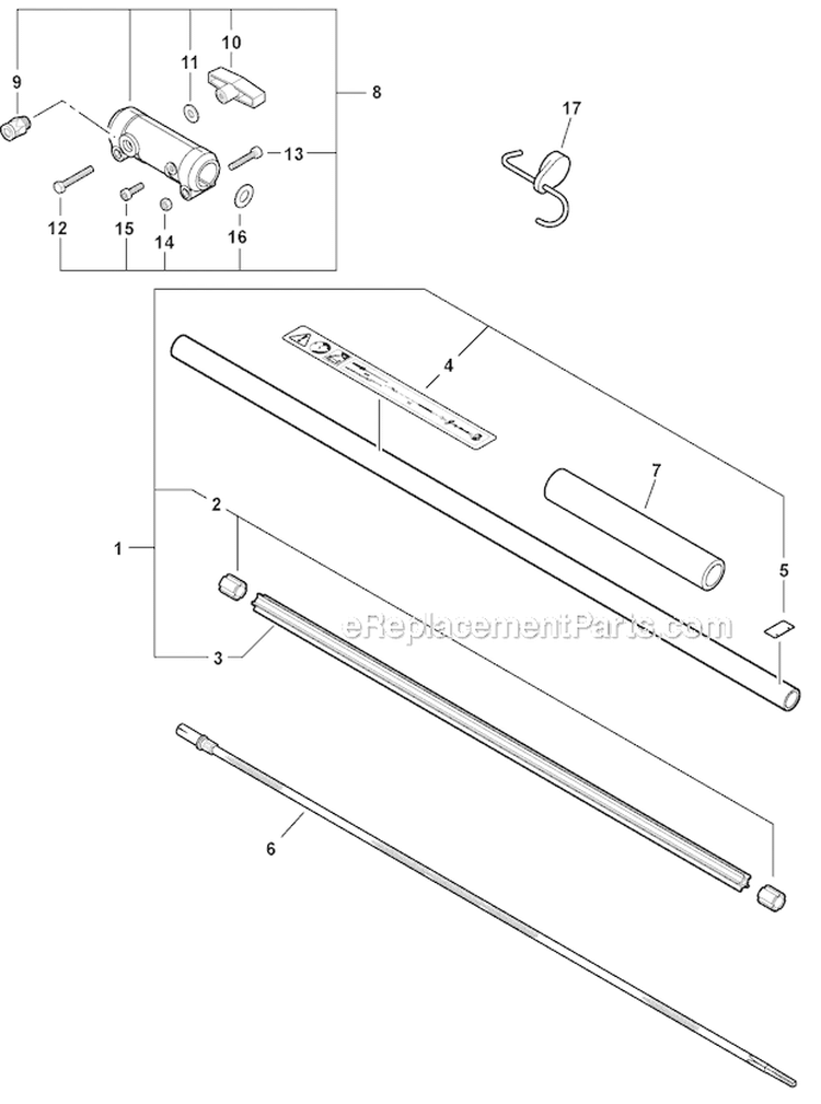3 Foot Extension Diagram and Parts List for PAS-230 05001001-05999999 Echo Trimmer