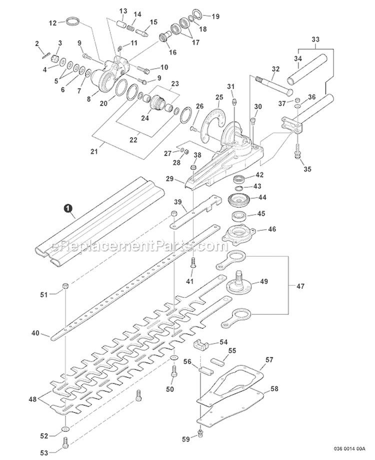 Articulating Hedge Trimmer - Gear Case, Blades Sn: 03001001-03011406 Diagram and Parts List for PAS-230 05001001-05999999 Echo Trimmer