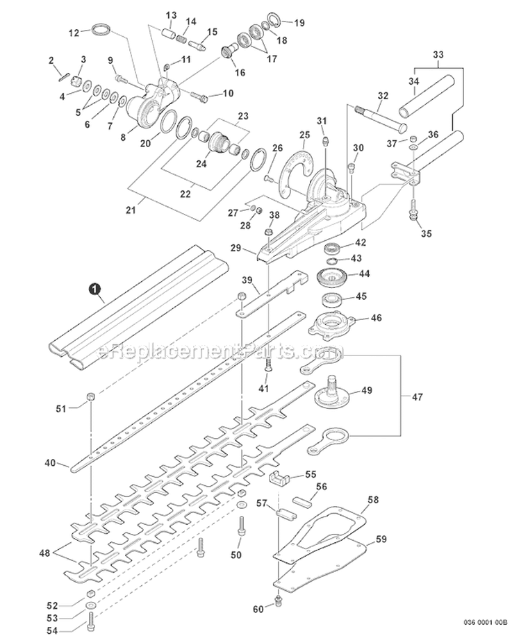 Articulating Hedge Trimmer - Gear Case, Blades Sn: S067013555-S067999999 Diagram and Parts List for PAS-230 05001001-05999999 Echo Trimmer