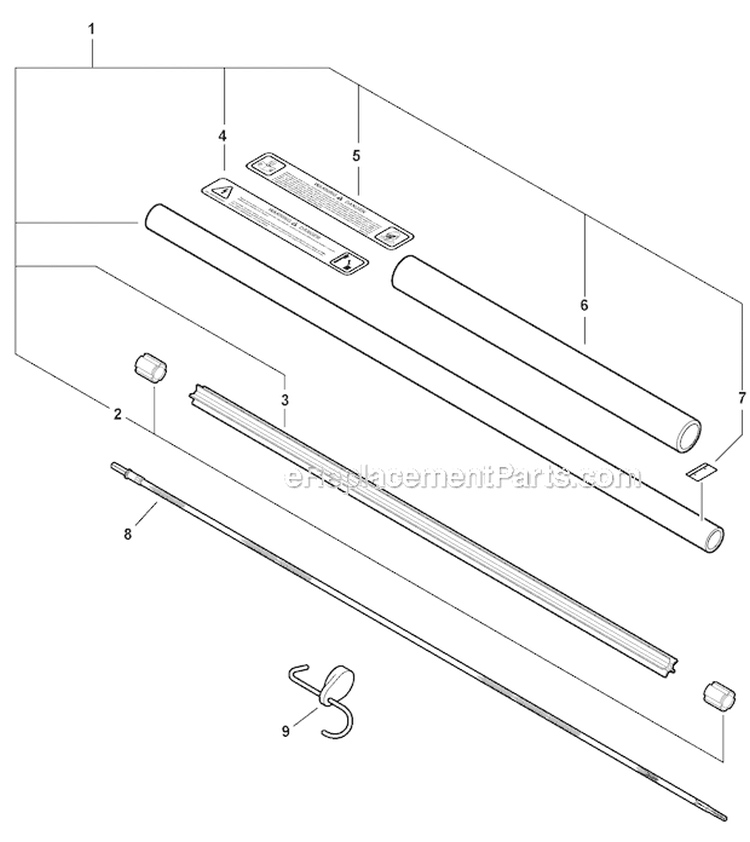 Hedge Trimmer Attachment - Main Pipe, Driveshaft Diagram and Parts List for PAS-230 06001001-06999999 Echo Trimmer
