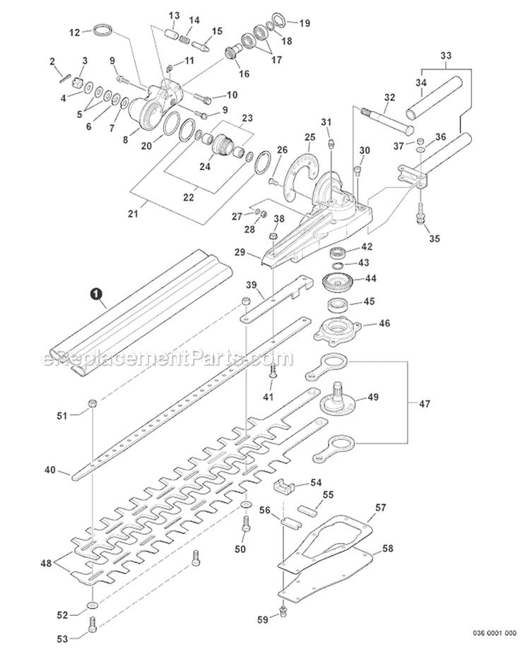 Articulating Hedge Trimmer - Gear Case, Blades Sn: S067001001-S067013554 Diagram and Parts List for PAS-230 06001001-06999999 Echo Trimmer
