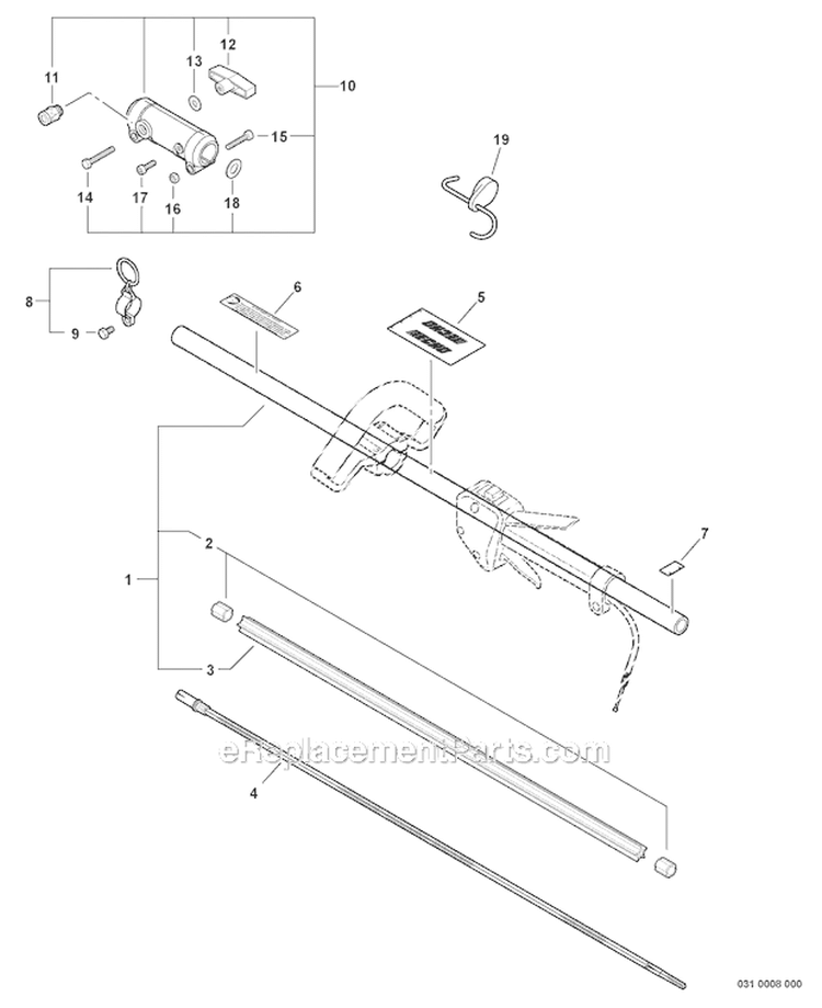 Main Pipe, Driveshaft, Coupler Diagram and Parts List for PAS-230 06001001-06999999 Echo Trimmer