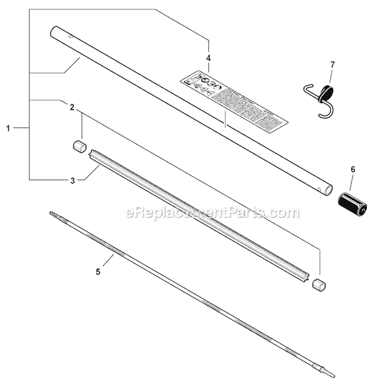 Edger Attachment - Main Pipe Assembly Diagram and Parts List for PAS-230 07001001-07999999 Echo Trimmer