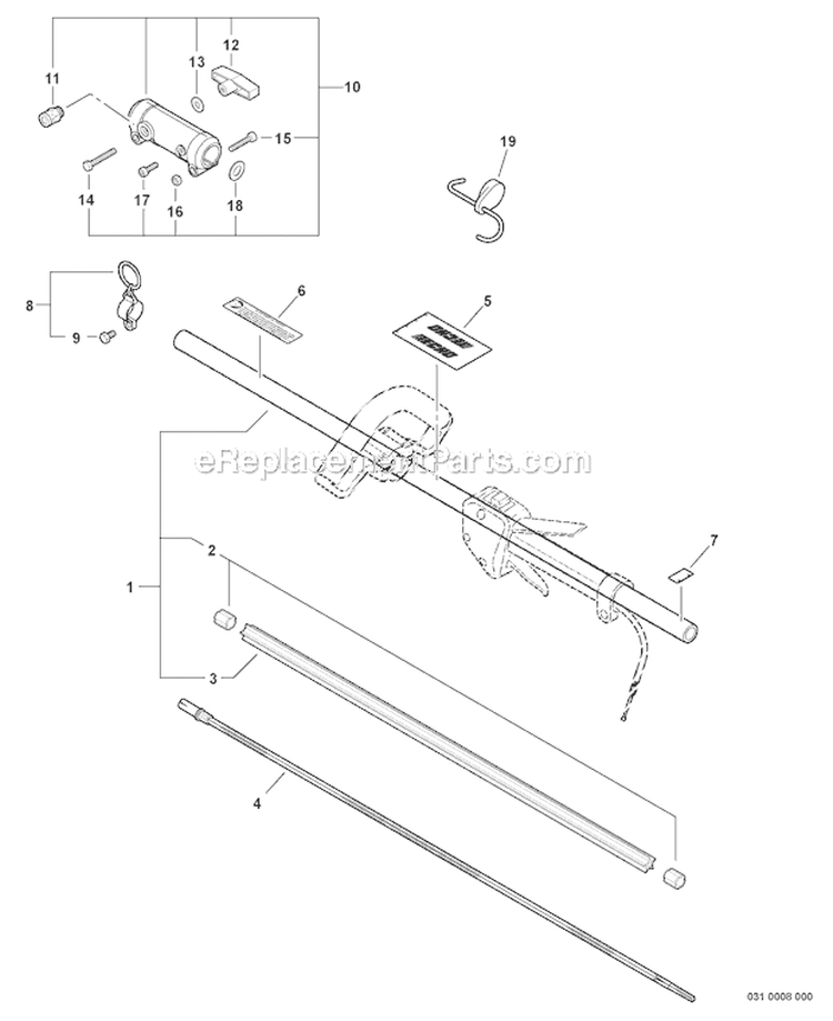 Main Pipe, Driveshaft, Coupler Diagram and Parts List for PAS-230 07001001-07999999 Echo Trimmer