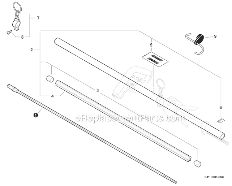 Main Pipe Assembly, Driveshaft Diagram and Parts List for PAS-230 S67711001001-S67711999999 Echo Trimmer