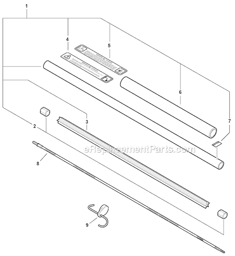 Hedge Trimmer Attachment - Main Pipe, Driveshaft Diagram and Parts List for PAS-230 S67711001001-S67711999999 Echo Trimmer