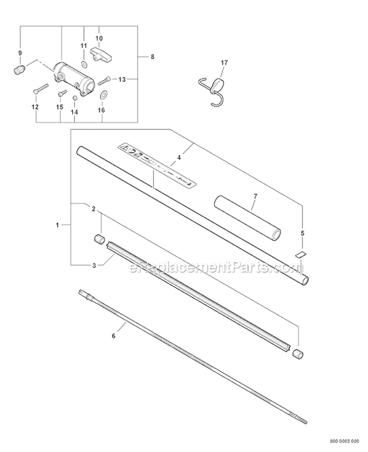 3 Foot Extension Diagram and Parts List for PAS-230 S67711001001-S67711999999 Echo Trimmer