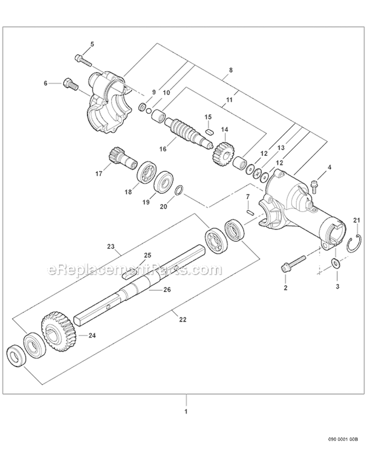 Pro Thatch Attachment - Gear Case Diagram and Parts List for PAS-230 S67711001001-S67711999999 Echo Trimmer