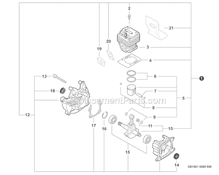 Engine, Short Block - Sb1061 Diagram and Parts List for PAS-230 S67711001001-S67711999999 Echo Trimmer
