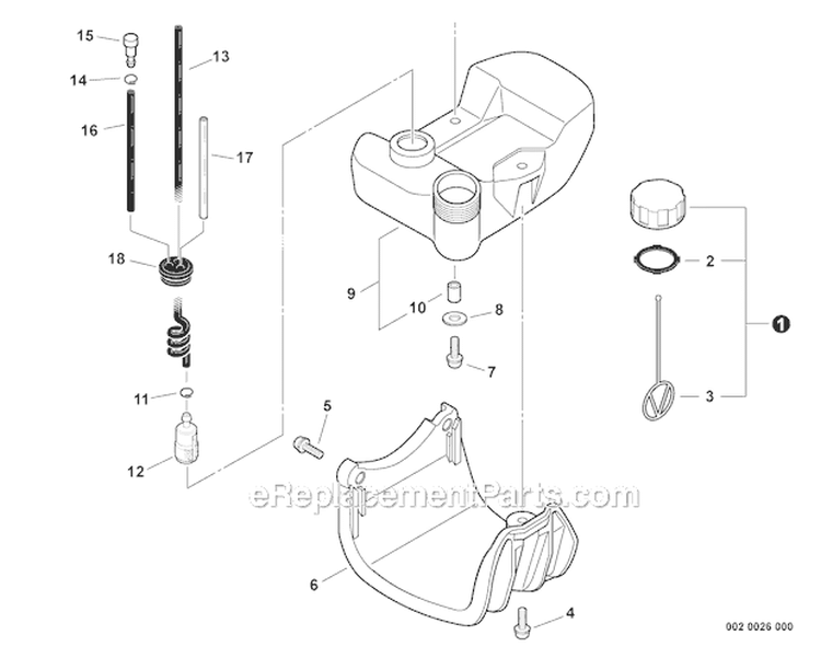 Fuel System Diagram and Parts List for PAS-230 S75212001001-S7521999999 Echo Trimmer