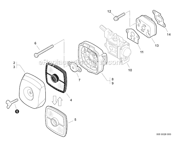 Intake Diagram and Parts List for PAS-230 S75212001001-S7521999999 Echo Trimmer