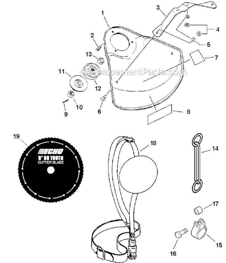 20Mm Blade Conversion Kit Diagram and Parts List for PAS-230 S75212001001-S7521999999 Echo Trimmer