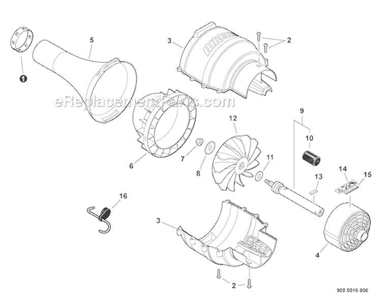 Blower Attachment Diagram and Parts List for PAS-230 S75212001001-S7521999999 Echo Trimmer