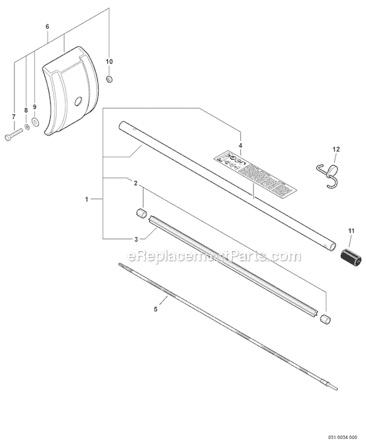 Cultivator Attachment - Main Pipe Assembly, Shield Diagram and Parts List for PAS-230 S75212001001-S7521999999 Echo Trimmer