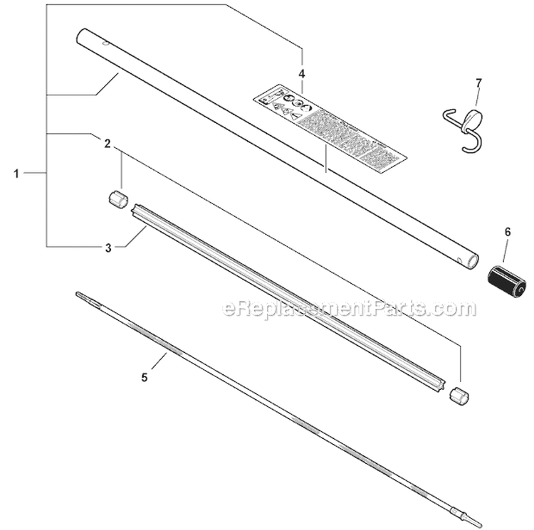 Prosweep Attachment - Main Pipe Assembly Diagram and Parts List for PAS-230 S75212001001-S7521999999 Echo Trimmer
