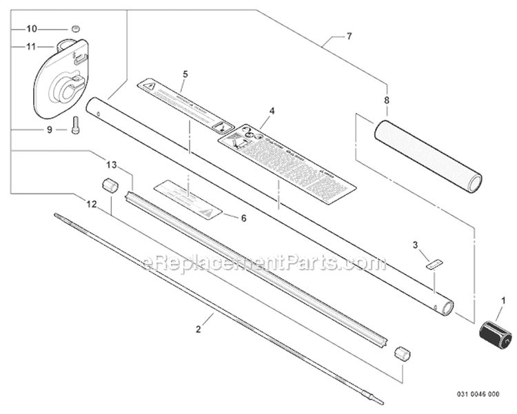 Articulating Hedge Trimmer - Main Pipe, Cutter Guard Diagram and Parts List for PAS-230 S75212001001-S7521999999 Echo Trimmer