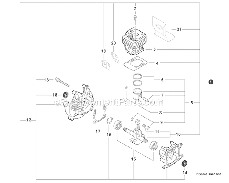 Engine, Short Block - Sb1061 Diagram and Parts List for PAS-230 S75212001001-S7521999999 Echo Trimmer