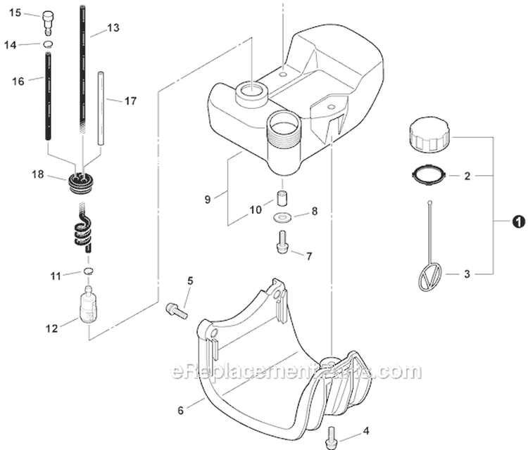 Fuel System Diagram and Parts List for PAS-230 S82713001001-S82713999999 Echo Trimmer