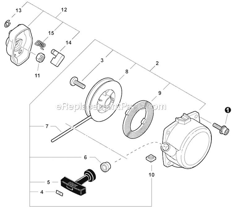 Starter - Standard Diagram and Parts List for PAS-230 S82713001001-S82713999999 Echo Trimmer