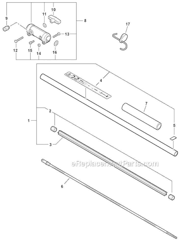 3 Foot Extension Diagram and Parts List for PAS-230 S82713001001-S82713999999 Echo Trimmer