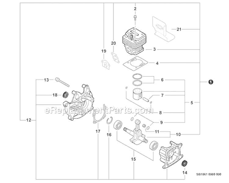 Engine, Short Block - Sb1061 Diagram and Parts List for PAS-230 S82713001001-S82713999999 Echo Trimmer