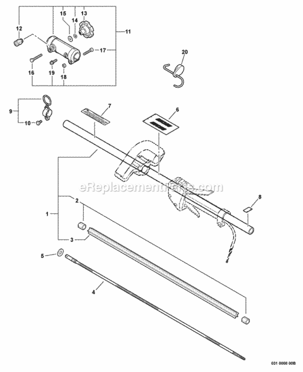 Main_Pipe_Assembly_Driveshaft_Coupler_Upper Diagram and Parts List for PAS-260 03001001 - 03999999 Echo Trimmer