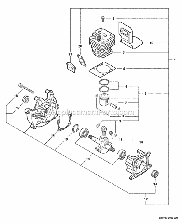 Engine_Short_Block_Sb1047 Diagram and Parts List for PAS-260 03001001 - 03999999 Echo Trimmer