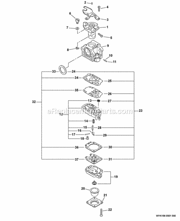 Carburetor_Wyk-186 Diagram and Parts List for PAS-260 06001001 - 06999999 Echo Trimmer