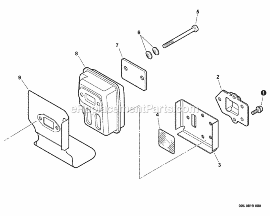 Exhaust Diagram and Parts List for PAS-260 06001001 - 06999999 Echo Trimmer