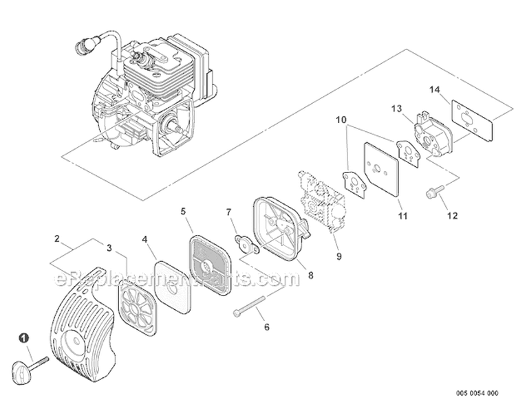 Intake Diagram and Parts List for PAS-266 T44211001001-T44211999999 Echo Trimmer