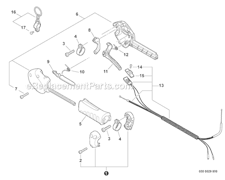 Control Handle, Control Cable Assembly Diagram and Parts List for PAS-266 T44211001001-T44211999999 Echo Trimmer