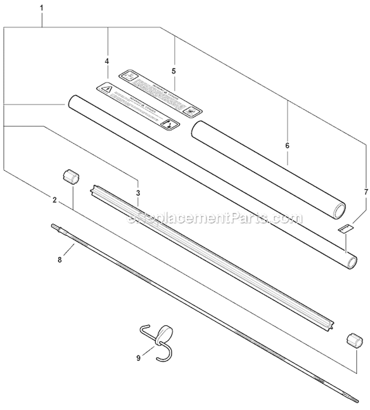 Hedge Trimmer Attachment - Main Pipe, Driveshaft Diagram and Parts List for PAS-266 T44211001001-T44211999999 Echo Trimmer