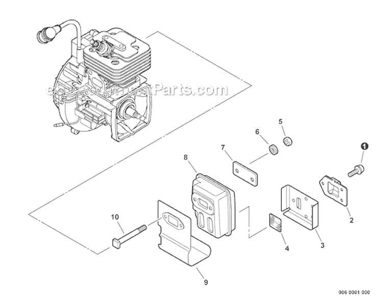 Exhaust Diagram and Parts List for PAS-266 T44211001001-T44211999999 Echo Trimmer