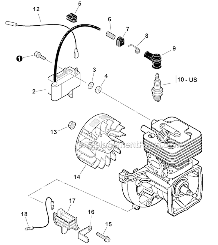 Flywheel, Ignition Diagram and Parts List for PAS-266 T44211001001-T44211999999 Echo Trimmer