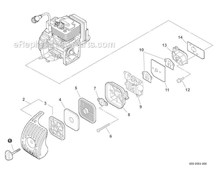 Intake Diagram and Parts List for PAS-266 T44312001001-T44312999999 Echo Trimmer