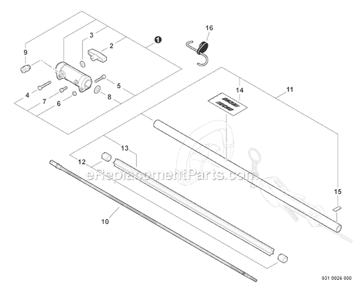 Main Pipe Assembly, Driveshaft, Coupler Diagram and Parts List for PAS-266 T44312001001-T44312999999 Echo Trimmer