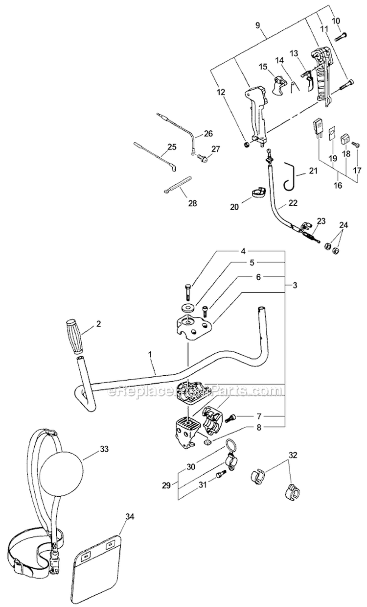 U-Handle Kit Diagram and Parts List for PAS-266 T44312001001-T44312999999 Echo Trimmer