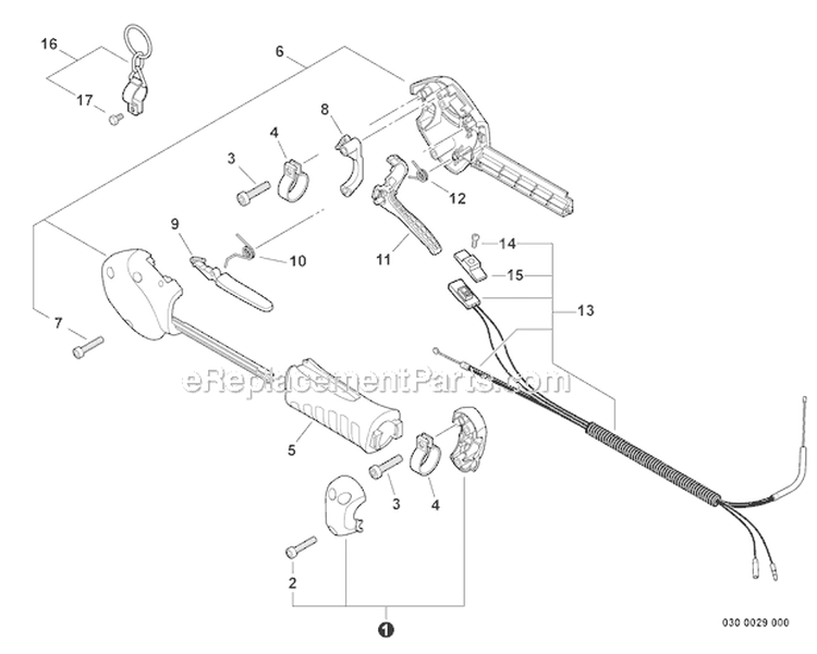 Control Handle, Control Cable Assembly Diagram and Parts List for PAS-266 T44312001001-T44312999999 Echo Trimmer