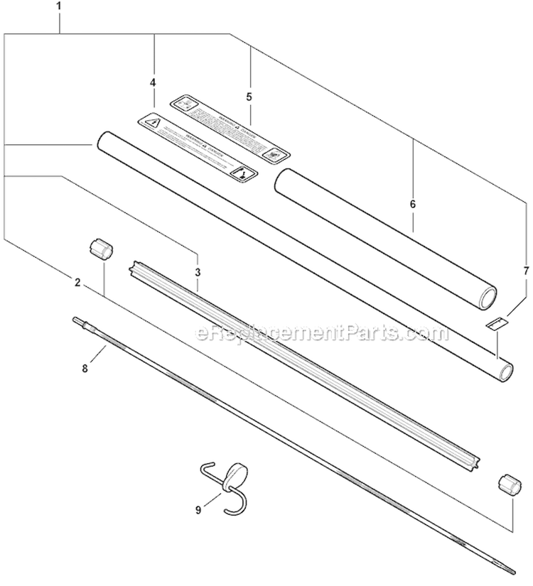 Hedge Trimmer Attachment - Main Pipe, Driveshaft Diagram and Parts List for PAS-266 T44312001001-T44312999999 Echo Trimmer